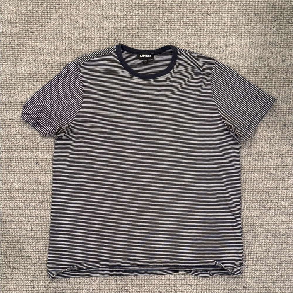 Express Men's T-Shirt Shirt Tee Blue White Sripe Medium